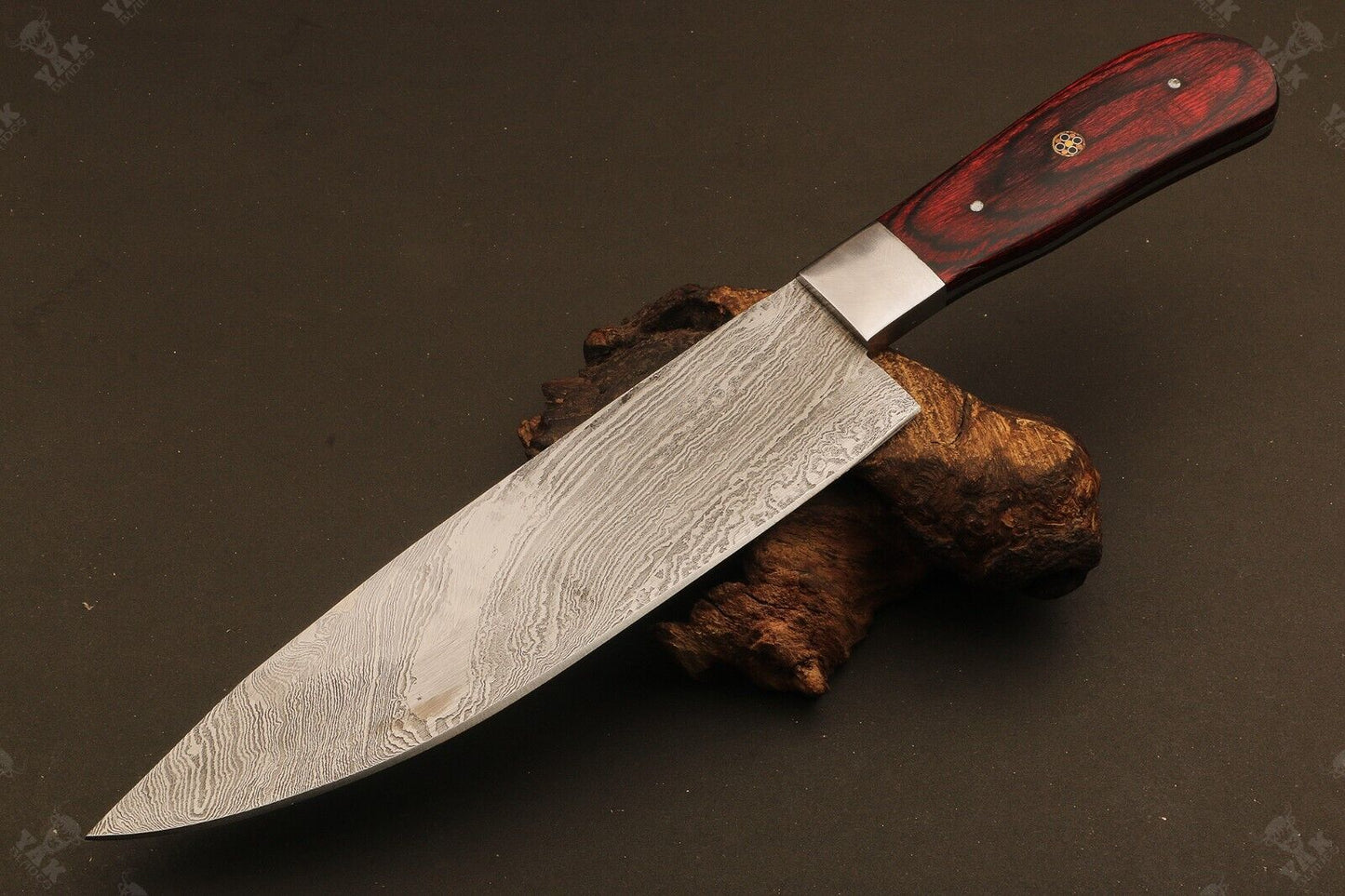 14" Custom Hand Forged Twist Damascus Steel Santoku Knife – Camel Bone & Wood Handle