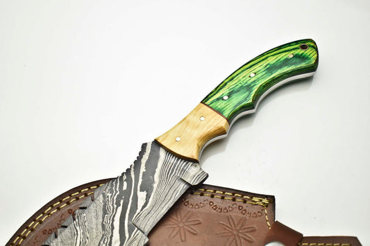 10" Handmade Damascus Steel Tracker Knife | Hardwood Handle
