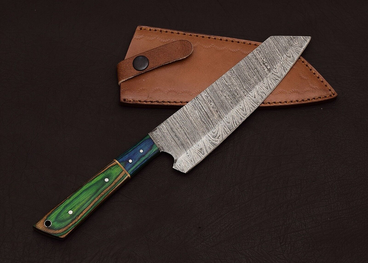 Custom Handmade Damascus Steel Outdoor Kitchen Chef Knife With Pakka Wood Handle