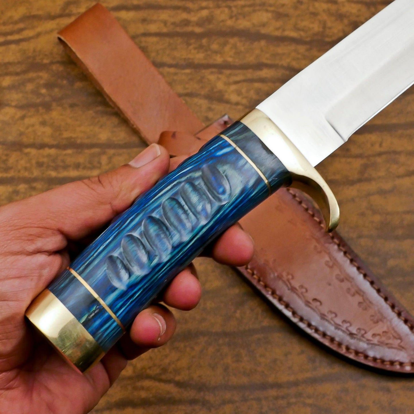 Handmade 12 Inch D2 Steel Bowie Camping Hunting Knife with Pakka Wood Handle