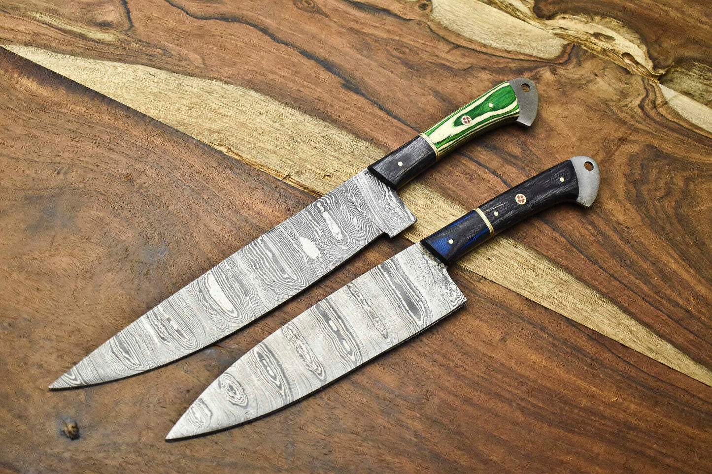 Lot Of 2 Handmade Damascus Blade Full Tang Chef Set Knife
