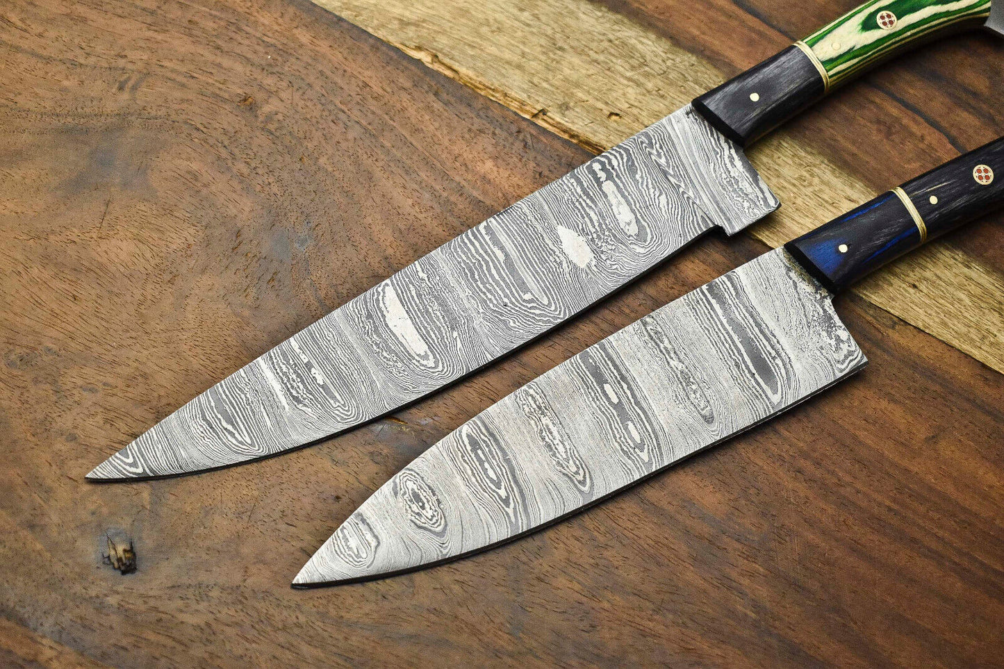 Lot Of 2 Handmade Damascus Blade Full Tang Chef Set Knife