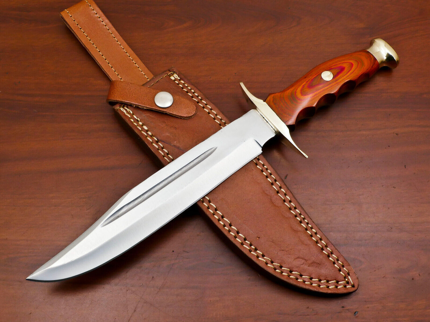 12" Handmade Stainless Steel Bowie Hunting Knife with Sheath – Full Tang Outdoor Survival Knife