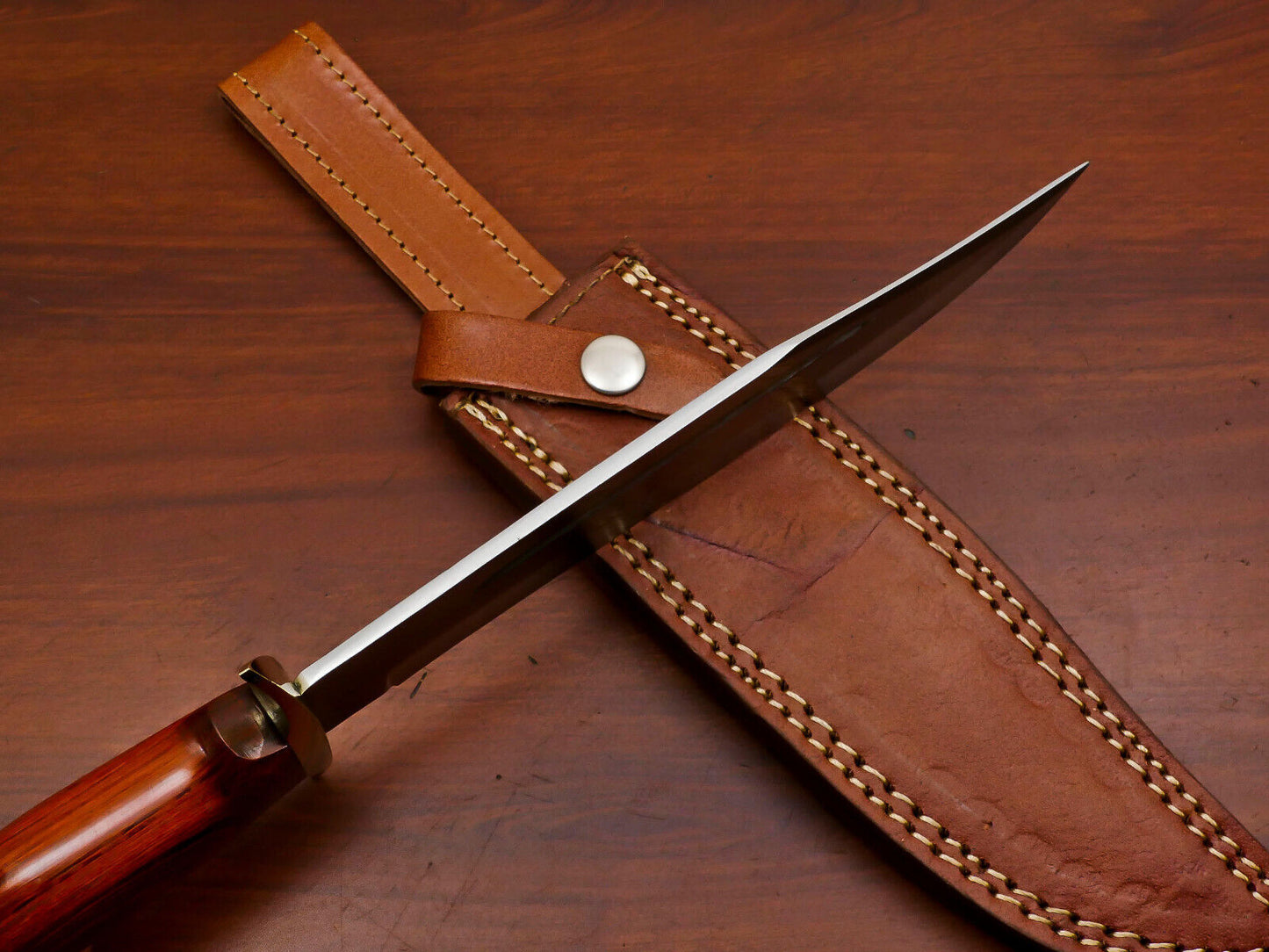 12" Handmade Stainless Steel Bowie Hunting Knife with Sheath – Full Tang Outdoor Survival Knife