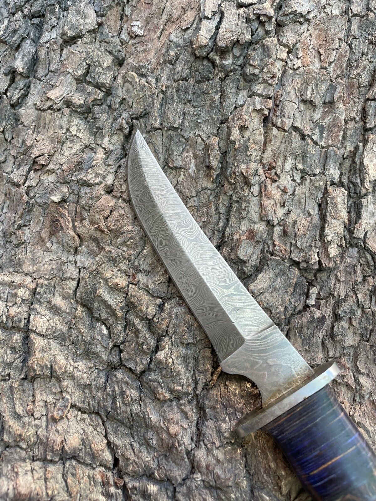 Heritage Forge Custom Forged Damascus Steel Bowie Boot Hunting Knife with Wood Handle