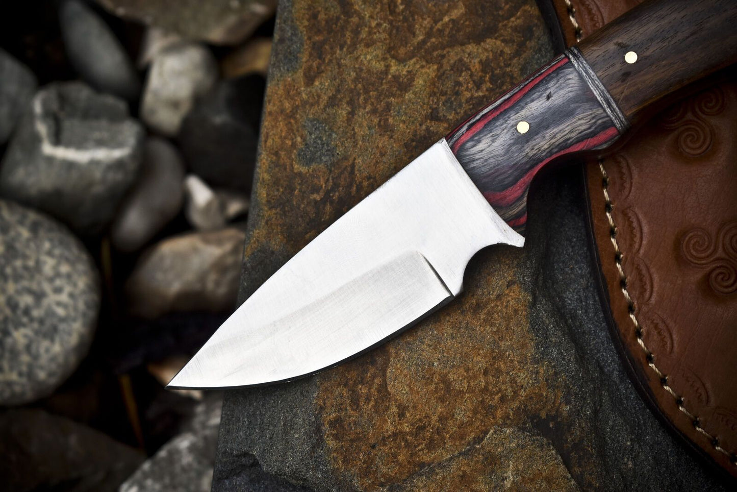 8.5" Hand Forged Skinner Knife 440C Stainless Steel Walnut Handle with Leather Sheath