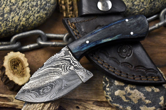 Compact Twist Damascus Skinner Knife – Hand Forged EDC Blade with Hardwood Handle 6"