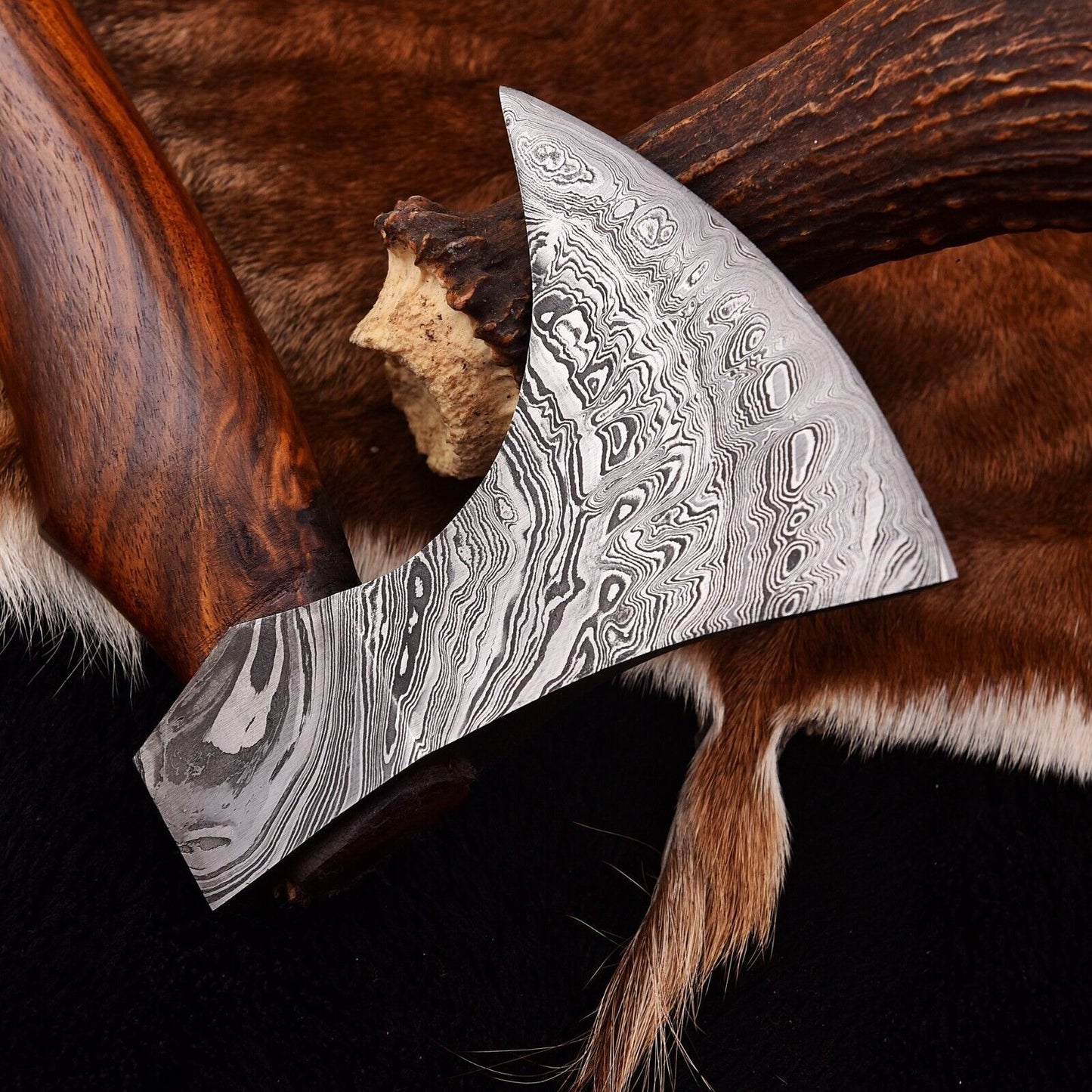 Custom Handmade Hand Forged Damascus Steel Axe Hatchet | Viking Camping Tomahawk with Exotic Wood Handle & Leather Sheath