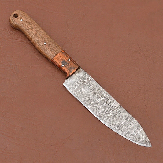 Hand-Forged Damascus Steel Chef Fillet Knife with Elegant Pakka Wood Handle & Leather Sheath