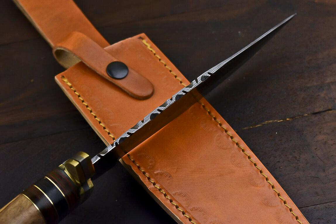 12.6" Damascus Steel Bowie Knife with Olive Wood Handle