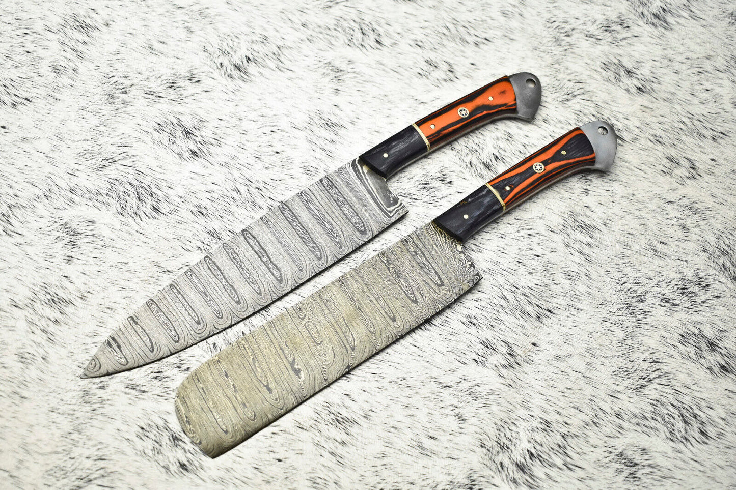 Lot of 2 Handmade Damascus Steel Chef Knives Set – Full Tang
