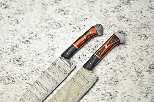 Lot of 2 Handmade Damascus Steel Chef Knives Set – Full Tang