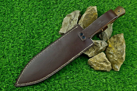 14.5 Inch Damascus Steel Bowie Dagger with Stag Horn and Natural Wood Handle