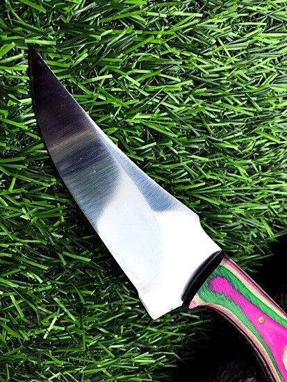 8" Handmade Stainless Steel Skinner Knife – Compact Hunting with Leather Sheath