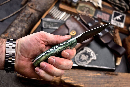 Handmade Steel Skinner Knife | Green Camel Bone Handle | Small Hunting & EDC Sport Knife