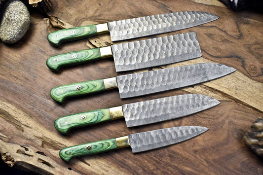 Hand Crafted Chef Knife Set – Twist Damascus Steel with Hard Wood Handles, Lot of 5 Gift Set