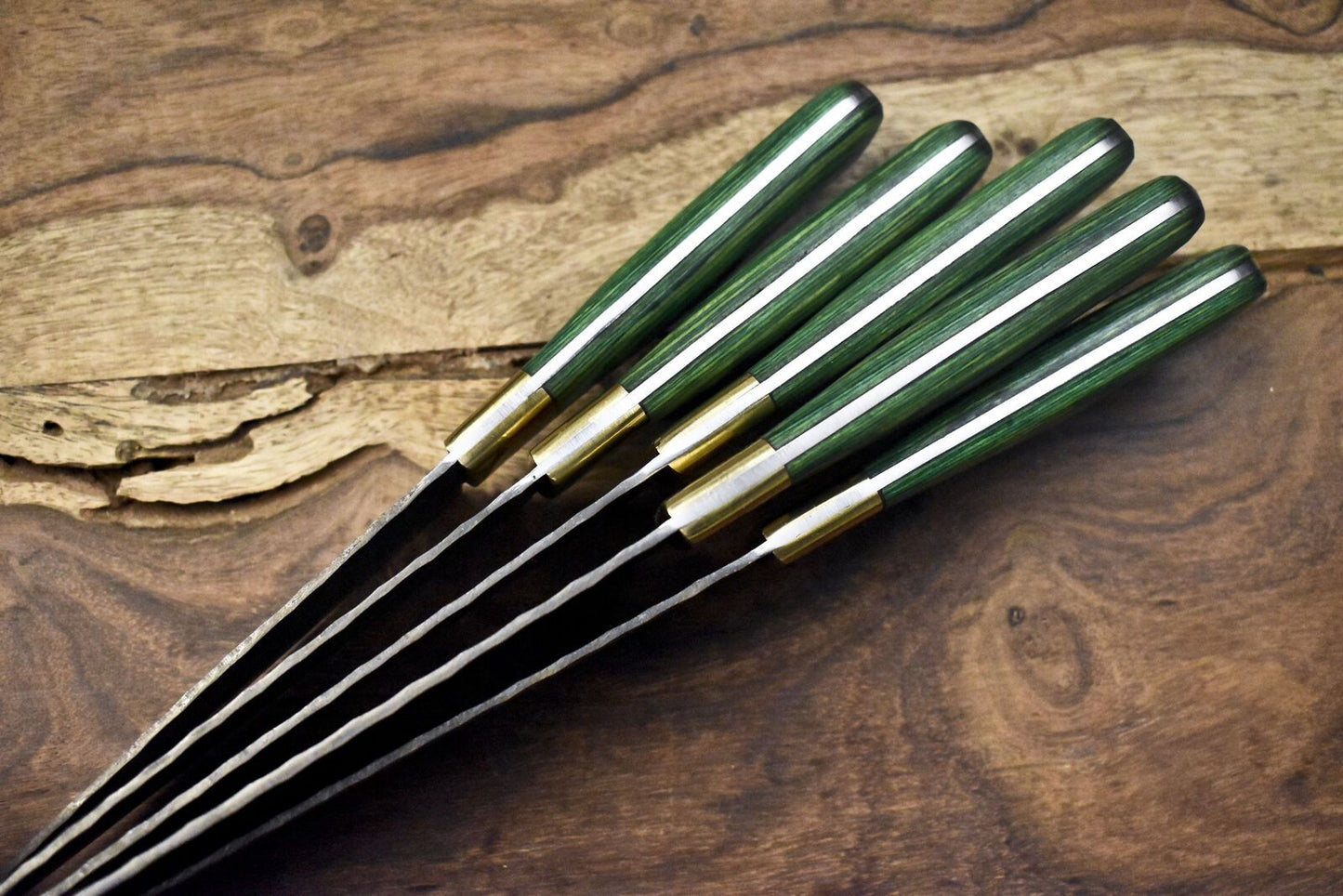 Hand Crafted Chef Knife Set – Twist Damascus Steel with Hard Wood Handles, Lot of 5 Gift Set
