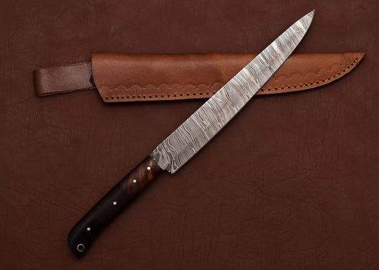 Custom Handmade Damascus Steel Kitchen Chef Fillet Knife with Rose Wood Handle