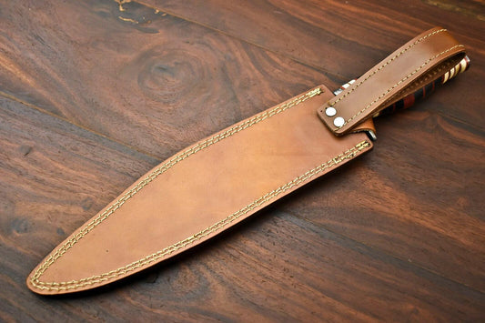 16" Handmade Damascus Steel Bowie Knife with Hardwood Handle