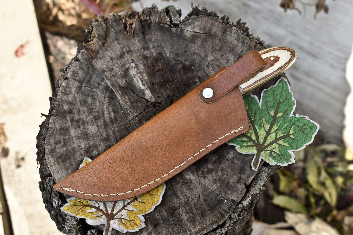 8" Forged Twist Damascus Skinner Knife Bone and Wood Handle Tactical Blade