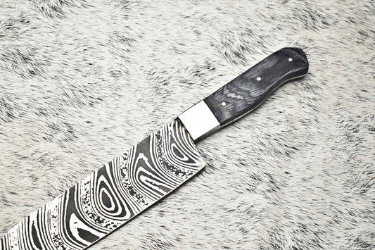 Salvation Handmade Damascus Steel Full Tang Kitchen Chef Knife – 12" Blade, Oil Tempered 58-60 HRC, Sharpened at 20°