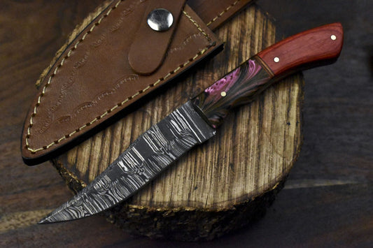 Twist Pattern Damascus Skinner Knife Mixed Handle Everyday Carry Hunting Blade
