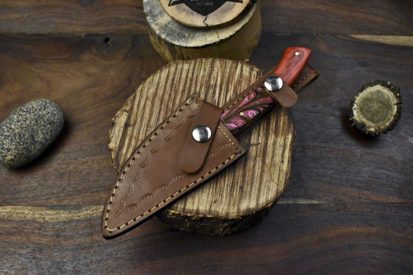 Twist Pattern Damascus Skinner Knife Mixed Handle Everyday Carry Hunting Blade