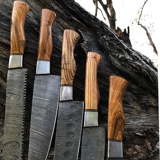 5-Piece Custom Handmade Damascus Steel Chef Knife Set with Sheath