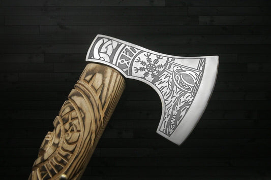 Viking Axe Handmade Carbon Steel Bearded Camping Hatchet with Ash Wood Handle 19 Inch