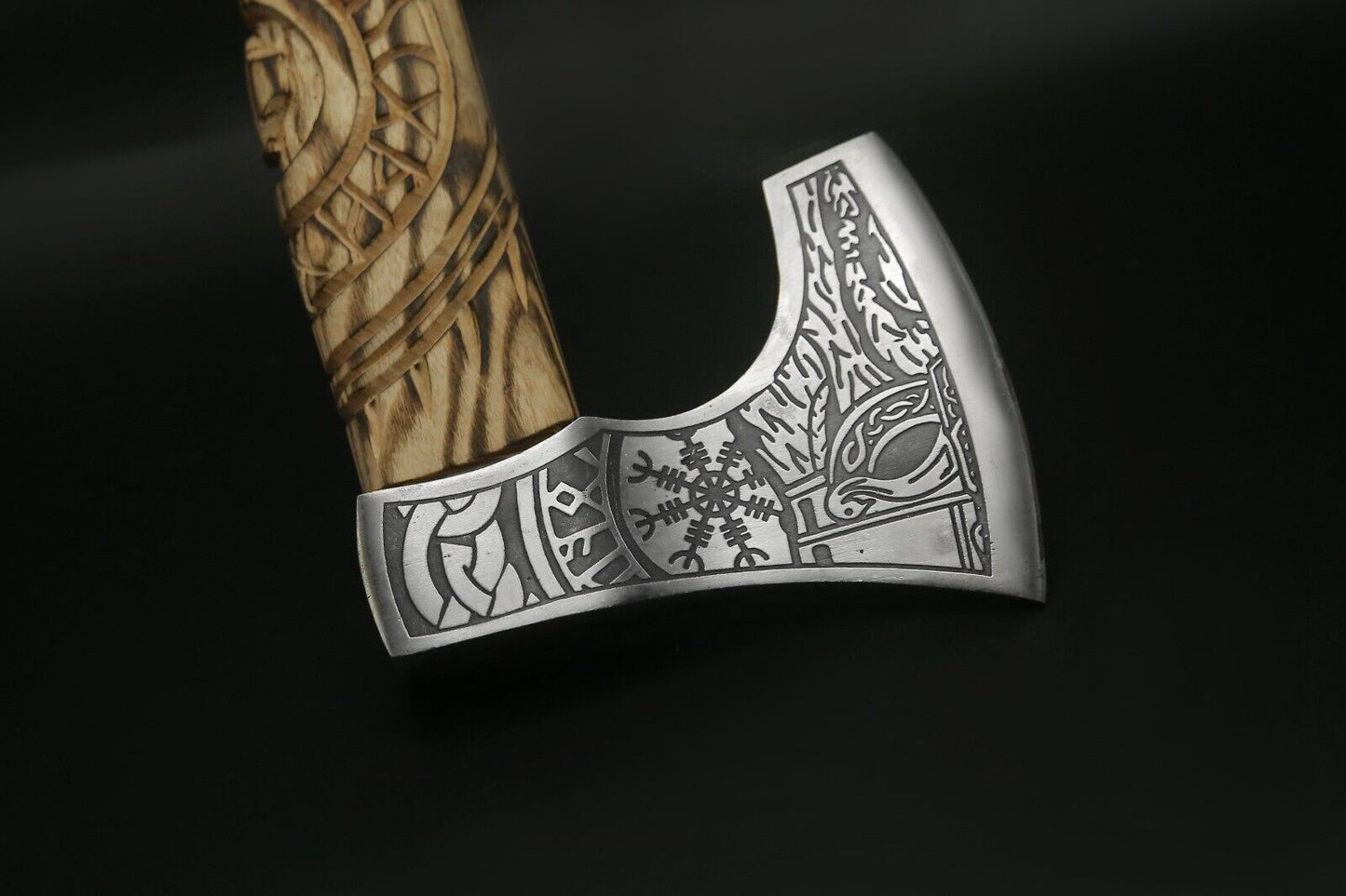 Viking Axe Handmade Carbon Steel Bearded Camping Hatchet with Ash Wood Handle 19 Inch