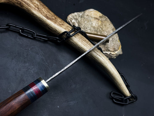 Handmade Damascus Steel Kitchen Chef EDC Knife – Wood Handle with Cow Leather Sheath – Made in Pakistan