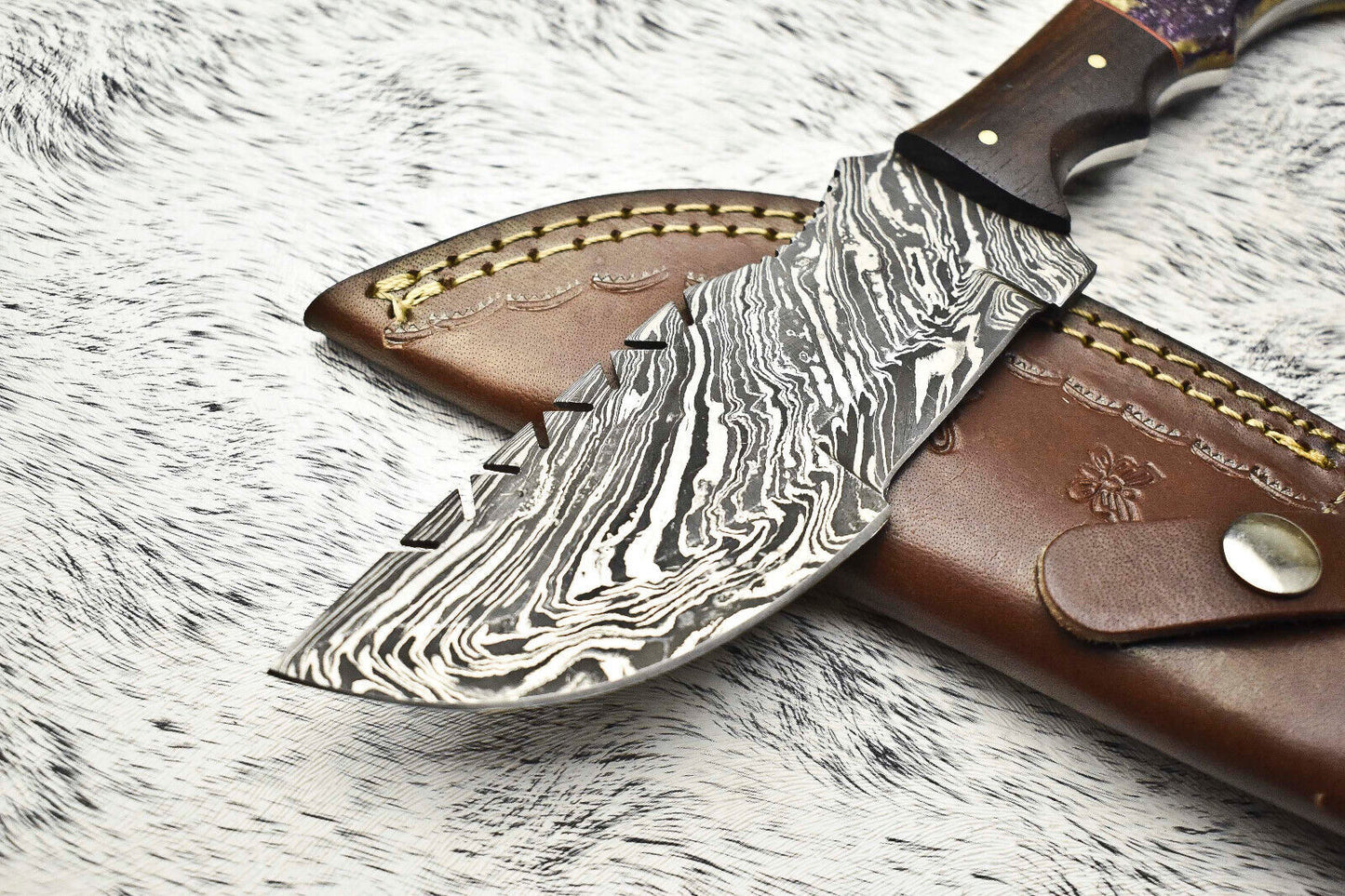 10.0" Handmade Damascus Steel Tracker Knife | Hardwood Handle