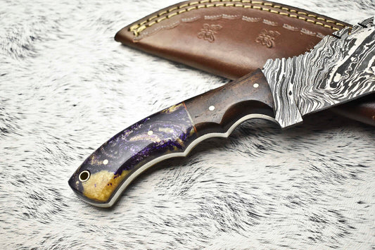 10.0" Handmade Damascus Steel Tracker Knife | Hardwood Handle