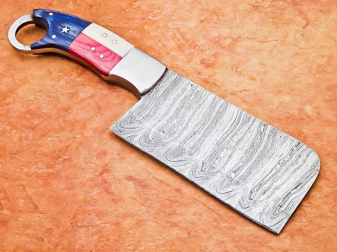10" Handmade Damascus Steel Chef Chopper Cleaver – Camel Bone & Hardwood Handle, With Leather Sheath