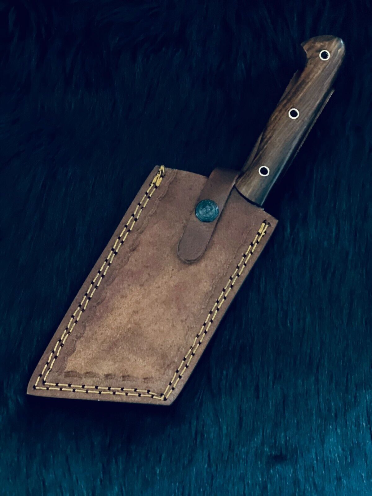 11" Twist Damascus Cleaver Bowie Knife – Wood Handle