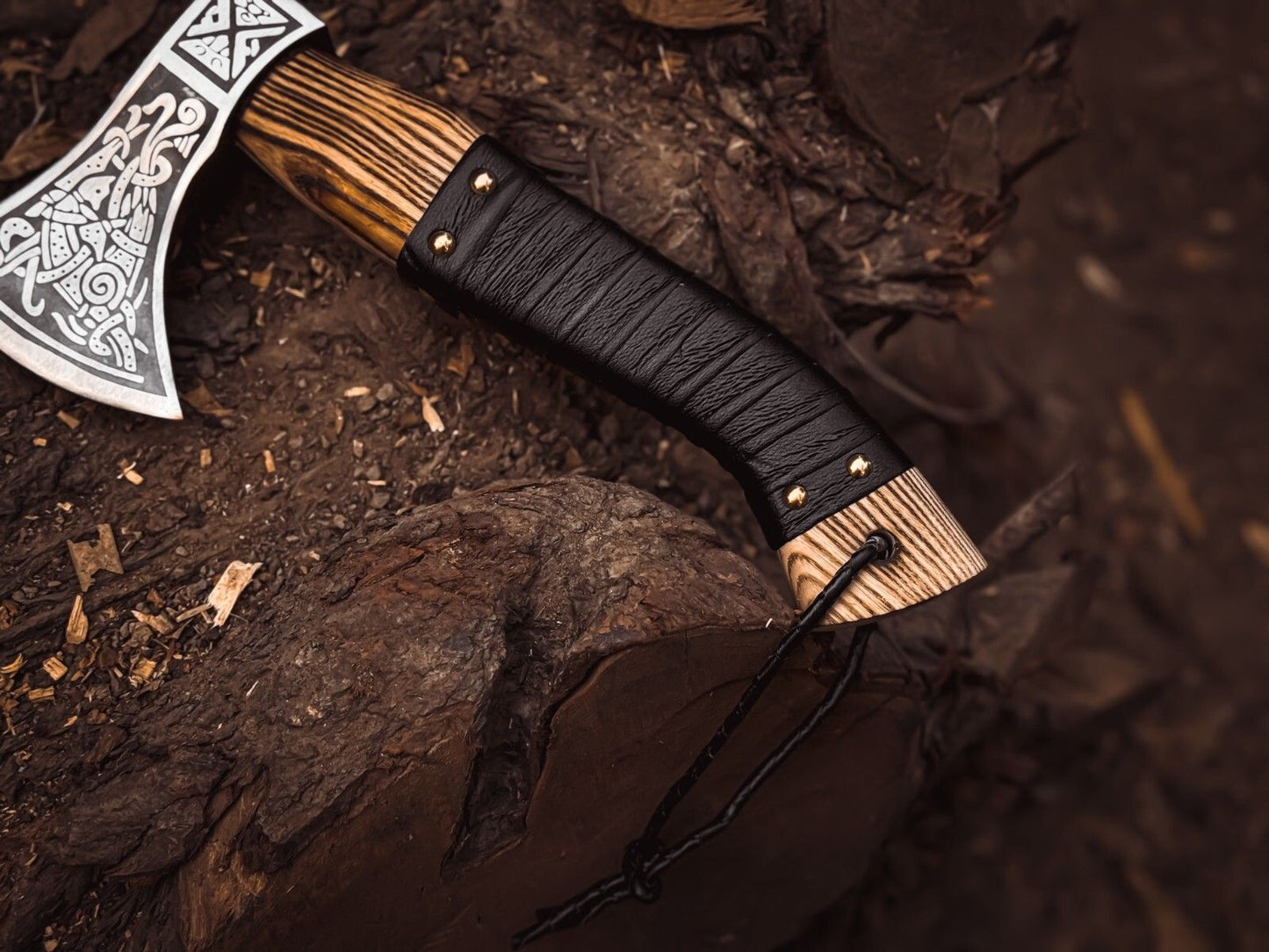 Handmade Viking Valhalla Axe – Forged Carbon Steel with Wooden Handle and Cow Leather Sheath