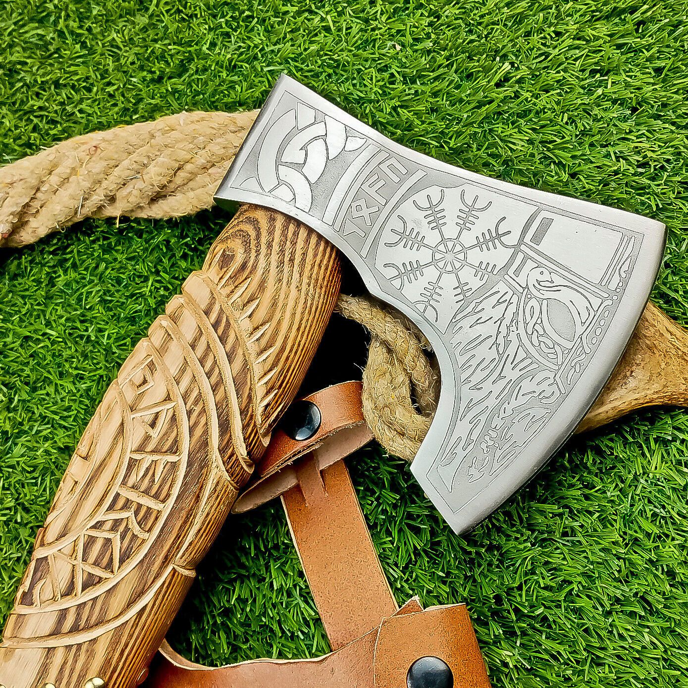 Custom Hand-Forged Carbon Steel Viking VALHALLA Axe – Tomahawk Throwing Axe with Leather Sheath