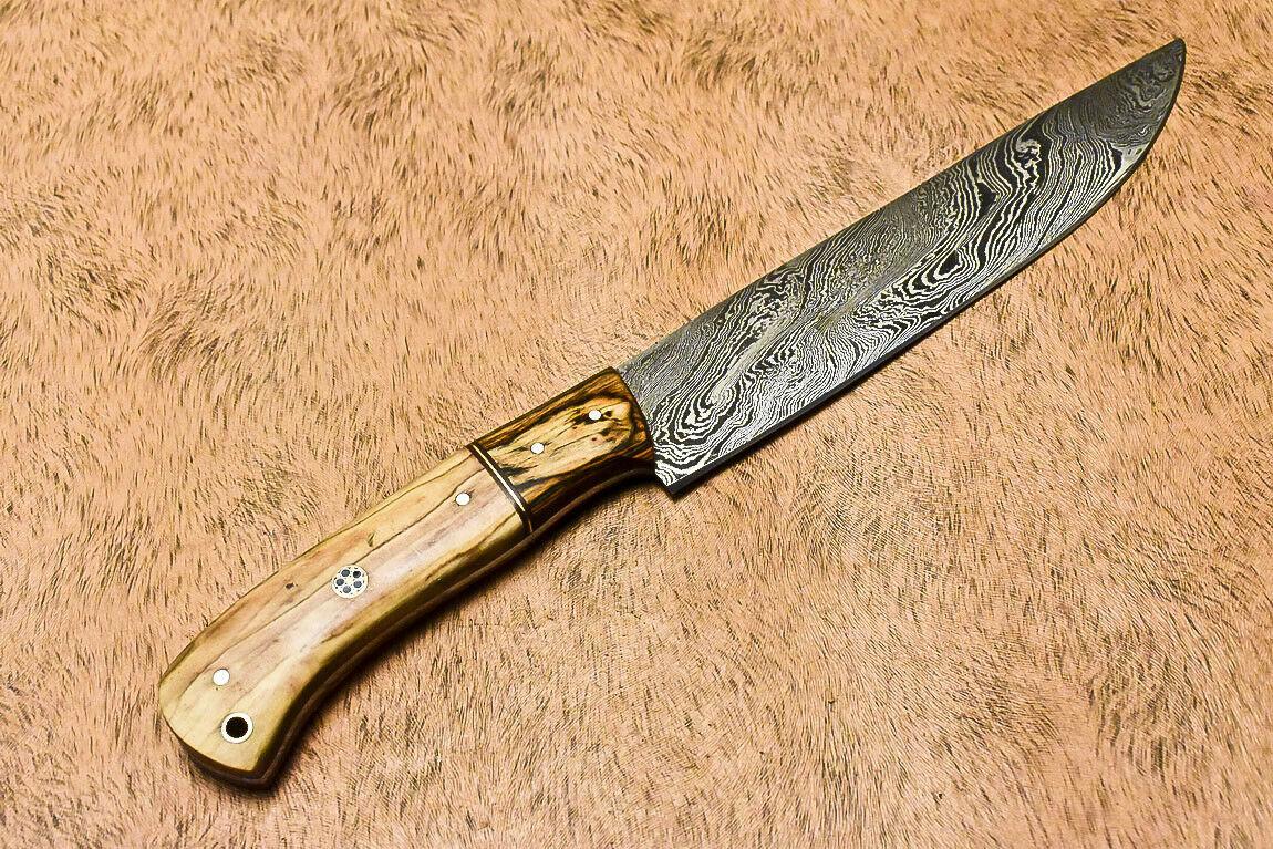 Custom Handmade Damascus Steel Olive Wood Hunting Chef Knife – 13" Full Tang