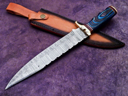 15 Inch Handmade Damascus Steel Bowie Knife with Hardwood Handle by Heritage Forge