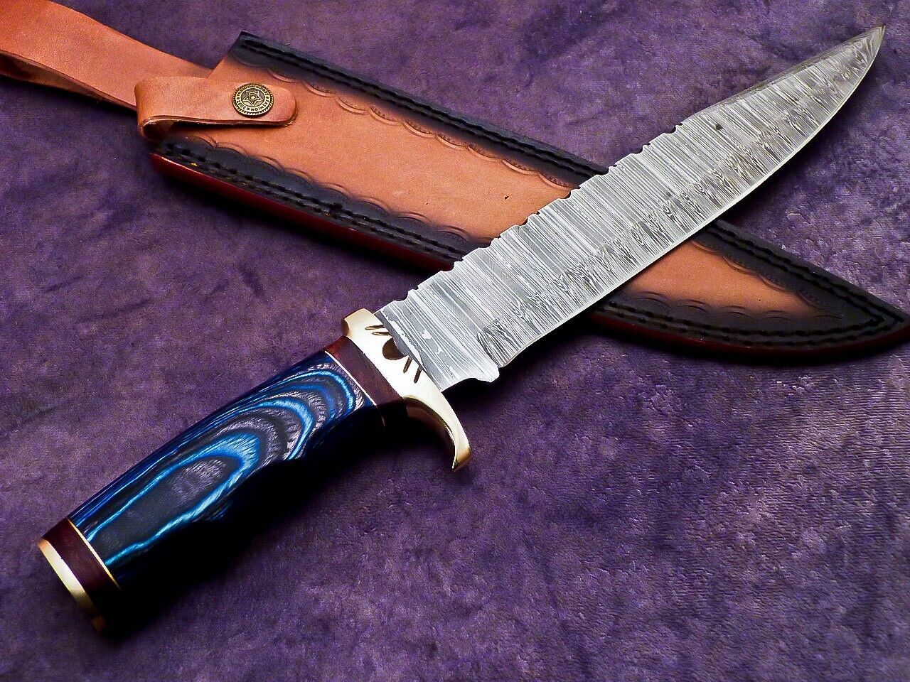 15 Inch Handmade Damascus Steel Bowie Knife with Hardwood Handle by Heritage Forge