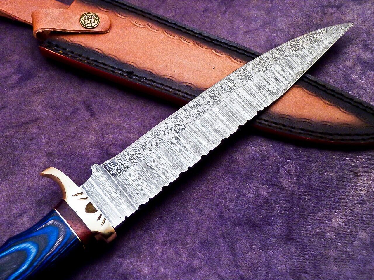 15 Inch Handmade Damascus Steel Bowie Knife with Hardwood Handle by Heritage Forge