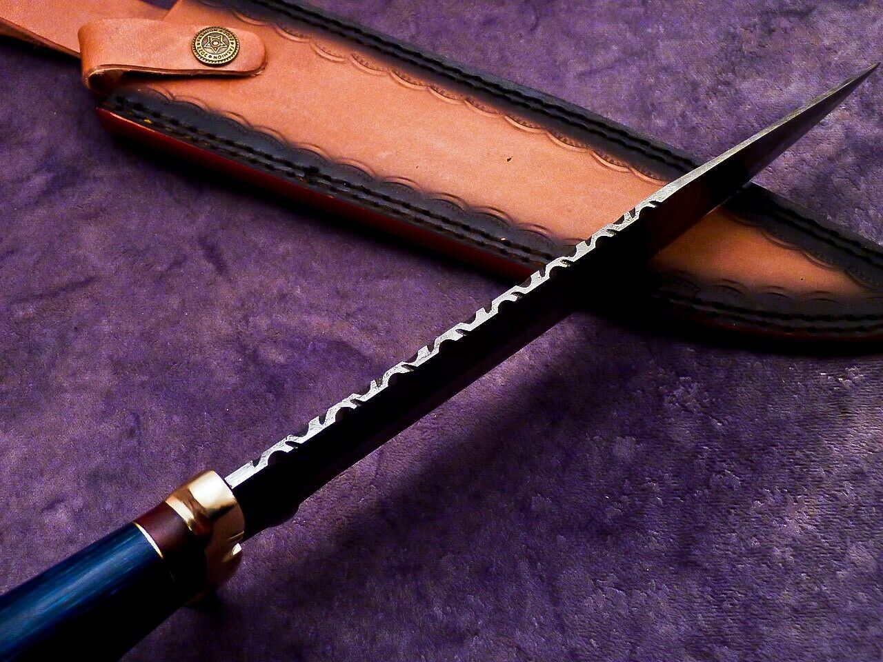 15 Inch Handmade Damascus Steel Bowie Knife with Hardwood Handle by Heritage Forge