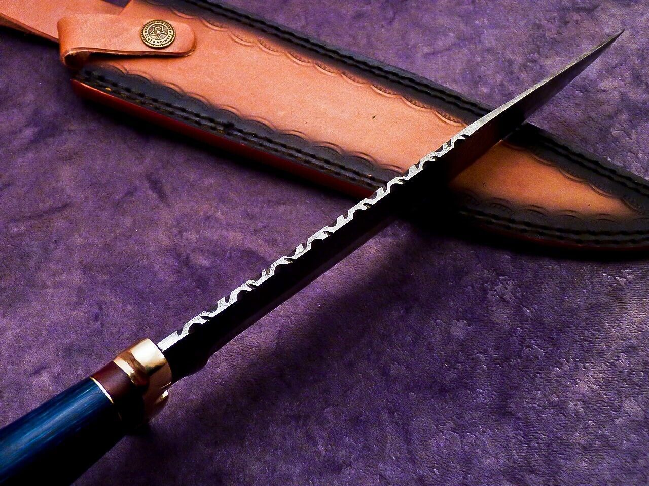 15 Inch Handmade Damascus Steel Bowie Knife with Hardwood Handle by Heritage Forge
