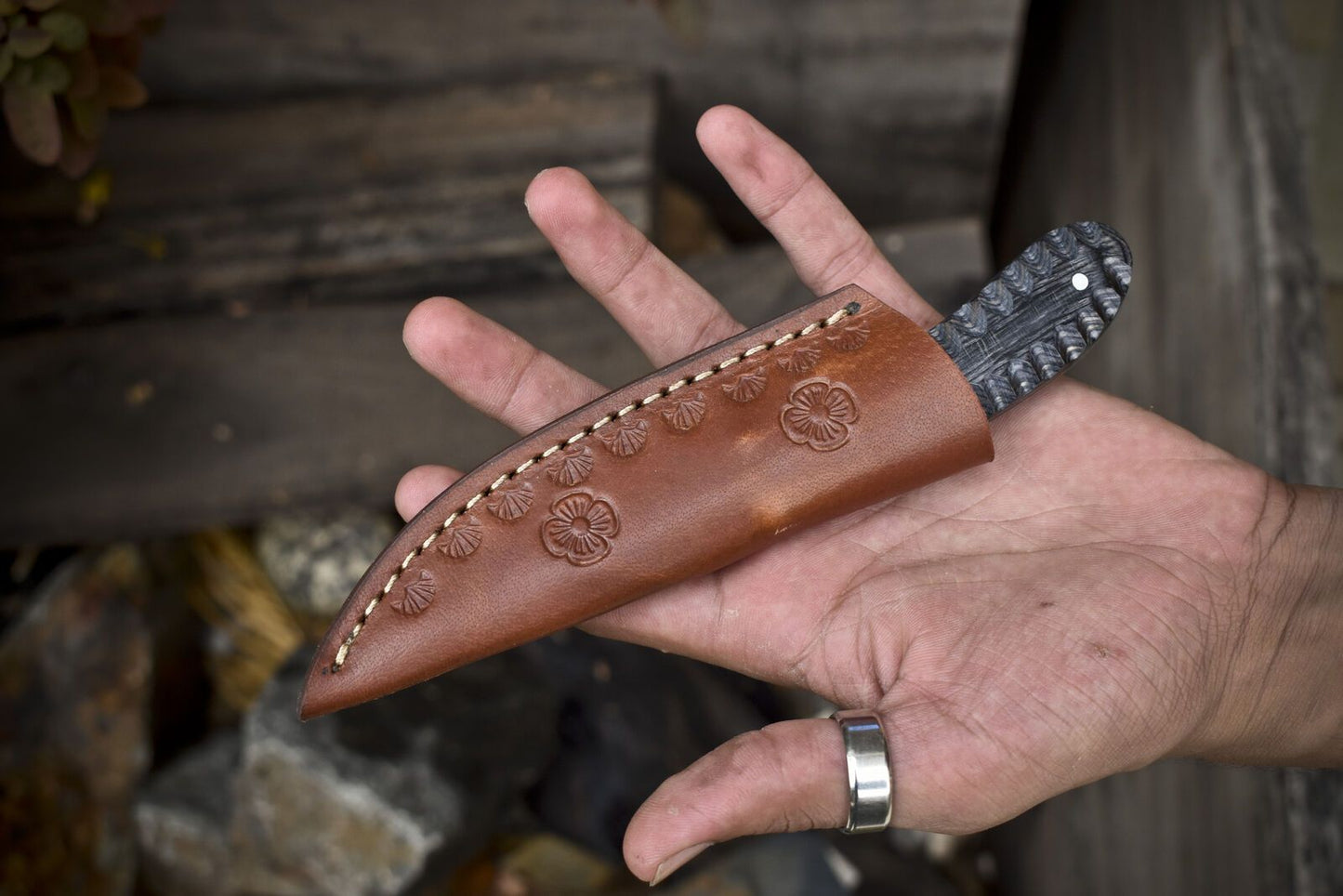 Custom AUS-8 Skinner Knife – 6" Hardwood Handle EDC Hunting Knife