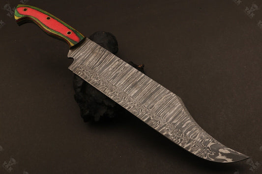 Heritage Forge 16 Inch Damascus Steel Bowie Knife with Wood Handle for Camping and Hunting