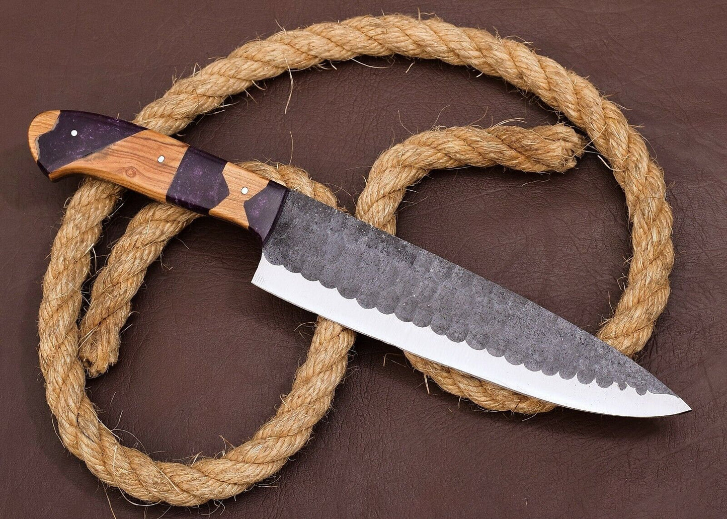 Hand Forged Carbon Steel Hunting & Kitchen Chef Knife | 12" Shard Blade, Wood & Resin Handle