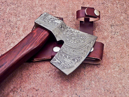 Handmade Damascus Steel Axe with Natural Wood Handle | Custom 16 Inch Unique Axe