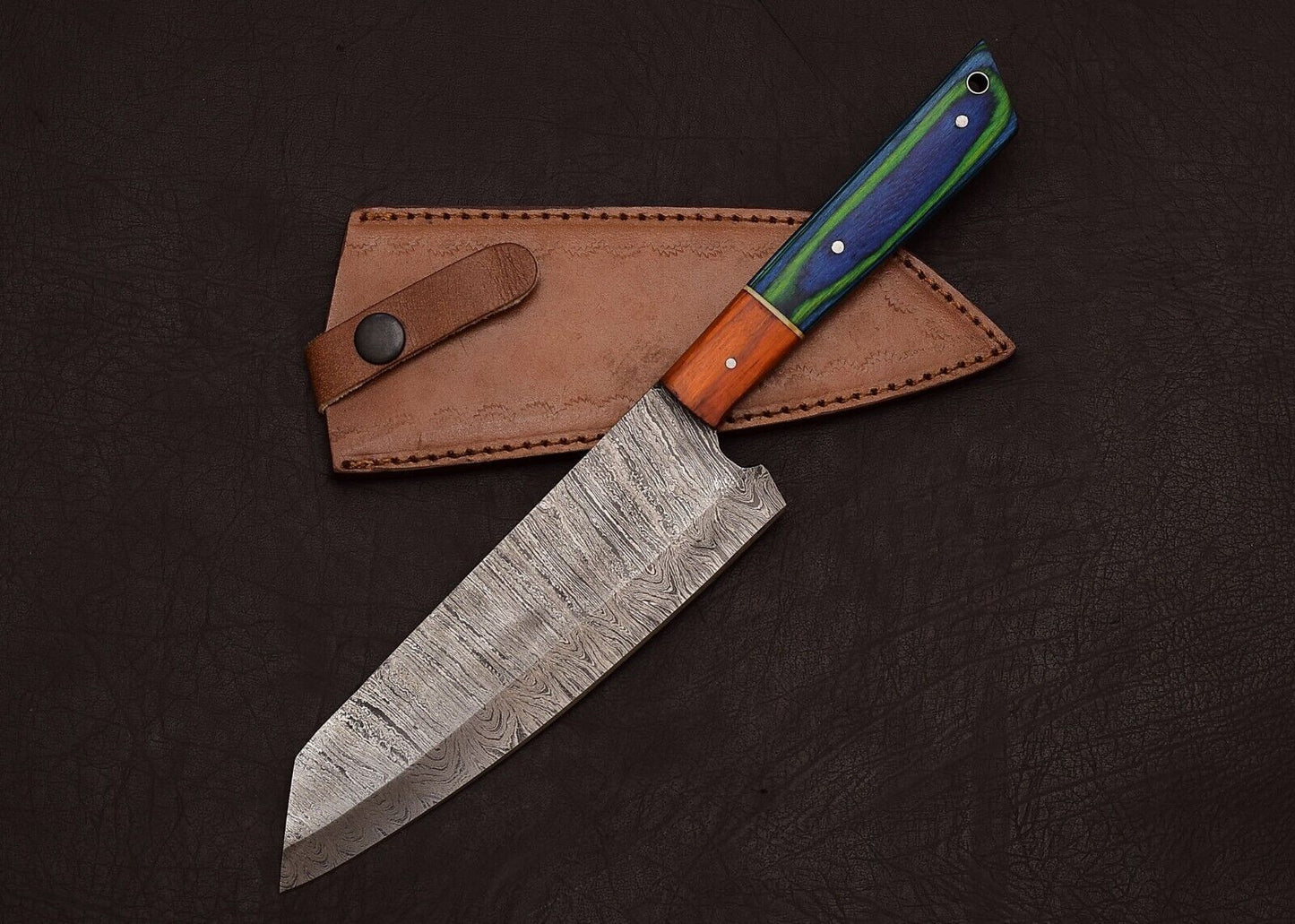 Custom Forged Damascus Steel 13" Chef Knife | Handmade Outdoor & Kitchen Blade with Pakka Handle