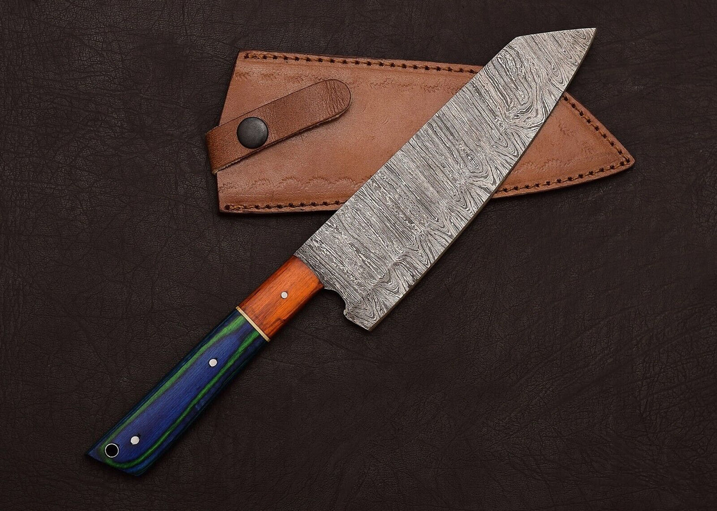Custom Forged Damascus Steel 13" Chef Knife | Handmade Outdoor & Kitchen Blade with Pakka Handle