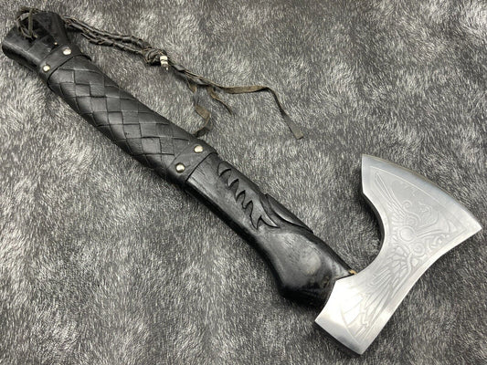 Custom Handmade 18 Inch Viking Axe with Carbon Steel Blade and Natural Wood Handle